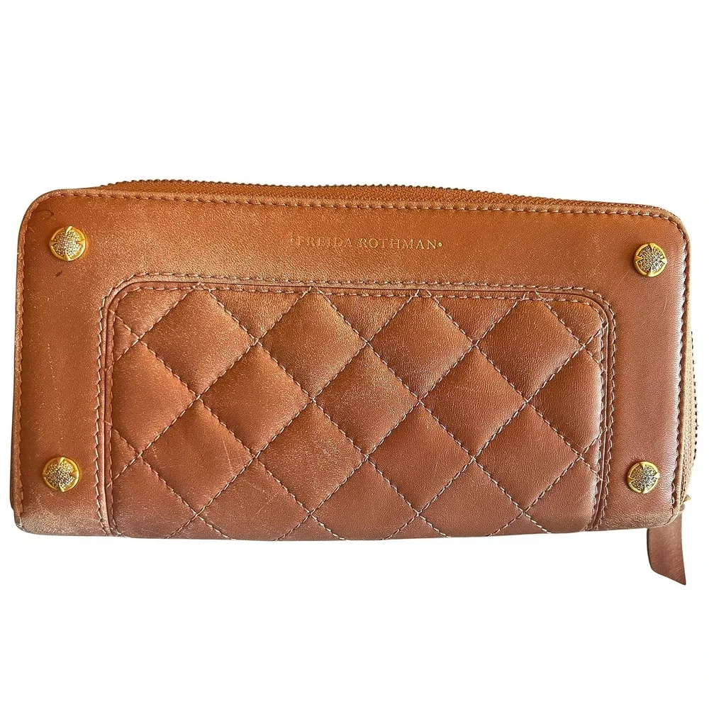 Freida Rothman Quilted Leather Crossbody Bag and Zip Wallet Set Mauve Brown Gold